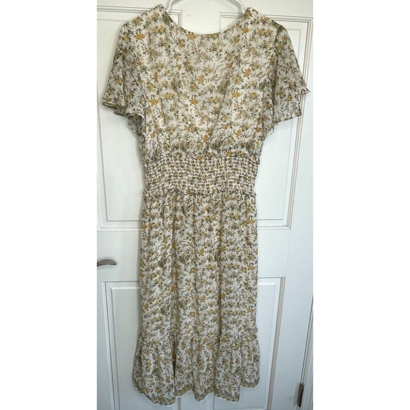 Max Studio Chiffon Ruffle Smocking Maxi Dress Women's Sz M Cottage Prairie Fairy - Picture 9 of 16